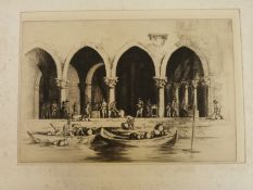 S Tushingham signed etching Venetian canal scene
