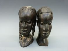 Two African wooden heads