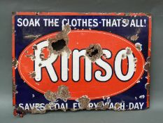Enamel advertising sign Rinso 'Soak The Clothes That's All! Saves Coal Every Wash Day',