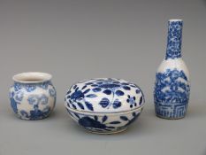 A Chinese lidded pot with four character mark to base and two other items,
