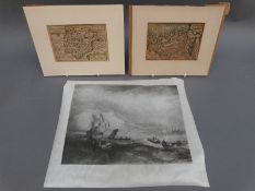 Two 17thC John Speed maps Rutlandeshire (Rutland) and Connock, each approximately 10cm x 12.