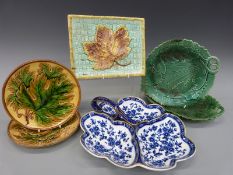 A collection of 19thC ceramics to include a three section blue and white serving dish,