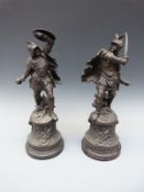 A pair of spelter figures depicting knights, late 19thC.