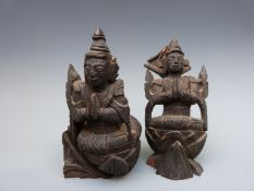 Two 19thC carved wooden temple pieces