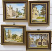 James Horne set of four oil on board possible Cotswold scenes, each approximately 12.5 x 12.