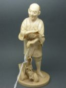 Japanese Meiji period carved ivory okimono of a field worker smoking a pipe, signed to base, 12.