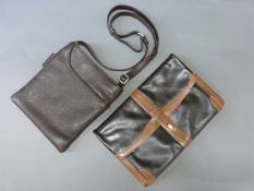 A Jaeger bag and a Saccoo example both brown leather with shoulder straps