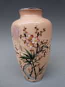 A Japanese cloisonne vase decorated with prunus ,