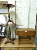 An octagonal oak table,