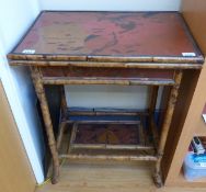 A Japanese bamboo framed fold over card table with lacquered top (H75 x D41 x W61cm)