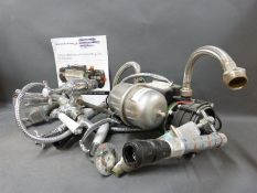 A Salamander/Lemac model 53536-302 water/shower pump with hoses and taps (pump possibly unused)