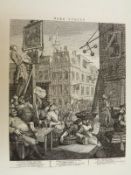 Two Hogarth engravings Beer Street and Gin Lane,