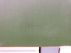 Hoang Duc Dung (Vietnamese) acrylic on canvas, green silhouette of a seated nude female,