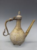 A 19thC Eastern brass teapot,
