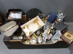 A parcel lot of items to include metalware, costume jewellery, coins, games,