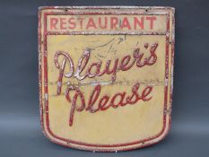 Vintage pressed metal 'Players Please' restaurant advertising sign,