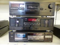 Three TEAC stereo cassette decks; W-760R double cassette deck with original owner's manual,