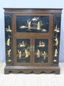 A lacquered Shibayama style drinks cabinet with lift up lid, fall front,