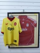A framed signed Rafa Benitez Liverpool football shirt
