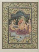 Indian watercolour Ganesh with ladies and mouse to foreground,