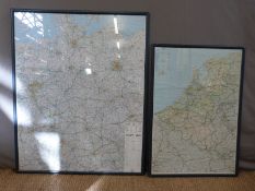 Four framed Michelin maps, Spain, France, The Netherlands and Germany,