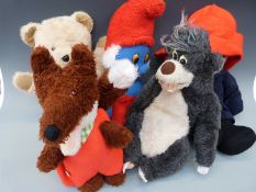 Five vintage teddy bears including Pedigree Baloo from Jungle Book, Basil Brush,