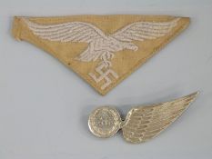 A military Air Gunner sweetheart brooch and a Luftwaffe African Corps fabric badge