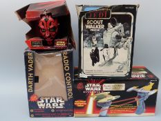 Four Star Wars related models and toys including Palitoy Scout Walker Vehicle,