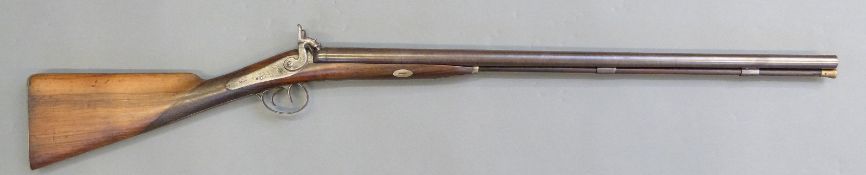 Agnew side by side percussion hammer action gun with named and engraved lock,