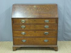 A Georgian oak bureau with four graduated straight drawers,