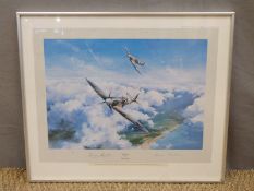 Robert Taylor print 'Spitfire' signed to mount by Douglas Bader and Johnnie Johnson,