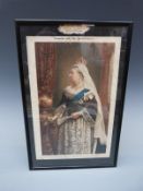 A framed Queen Victoria commemorative silk