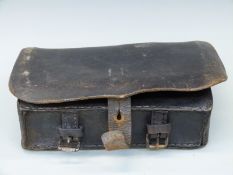 A 19thC metal lined leather cartridge case 23x15cm.