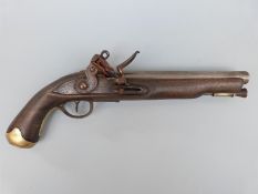 Flintlock hammer action Dragoon pistol with unusual jaw mechanism to the hammer,