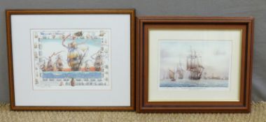 Two framed naval prints comprising signed limited edition 6/190 'Nelson Navy' by David Bell,