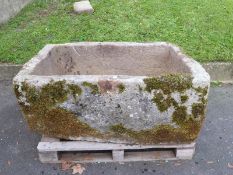 A large rectangular carved natural stone trough (L123 x W82 x H50cm)