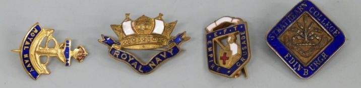 Four enamelled badges, one hallmarked silver relating to Strathearn College Edinburgh,