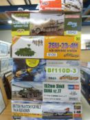 Six Airfix, Hasegawa, Dragon and similar military model kits including Phantom FGR Mk2, tanks,
