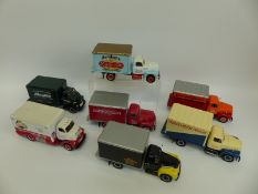 Seven First Gear diecast model American delivery vans including Rock Island, Hersheys, Falstaff,