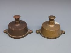 Two railway signal box push buttons, one numbered 3, width 12.5cm.