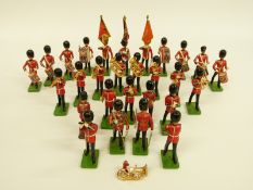 Twenty-eight Britains model Guards musicians/band and flag carriers