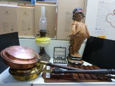 A collection of items to include Hinks oil lamp with yellow glass bowl,