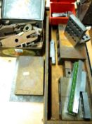 A quantity of parallels, cast iron blocks, angle plate,