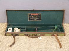 E Whistler & Co canvas and leather double barrelled side by side gun case with brass lock,