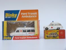 Two Dinky Toys diecast model ambulances Ford Transit Ambulance 276 and Vauxhall Ambulance 278,