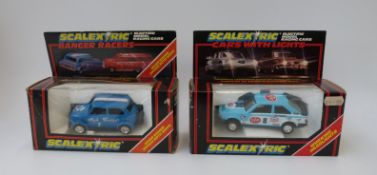 Two Scalextric electric model racing cars Banger Racers Mad Hatter Banger Racer C291 and Cars with