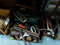 A large quantity of hand tools and workshop equipment including riveting, saws, vice,