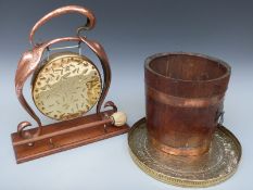 Art Nouveau style copper and brass gong,