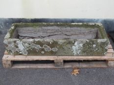 A rectangular carved natural stone trough (L107 x W42 x H20cm)