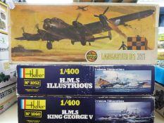Two Heller 1:400 scale model ship kits HMS Illustrious Porte Avions 1052 and HMS King George V 1060